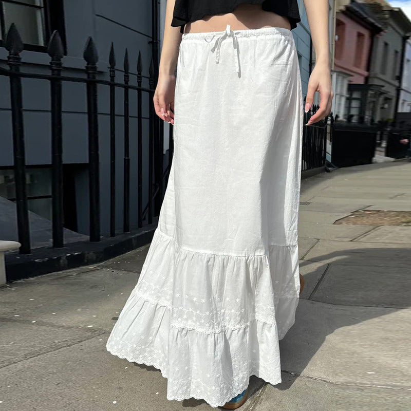 Vintage Lace Trim Ruffled Maxi Skirt