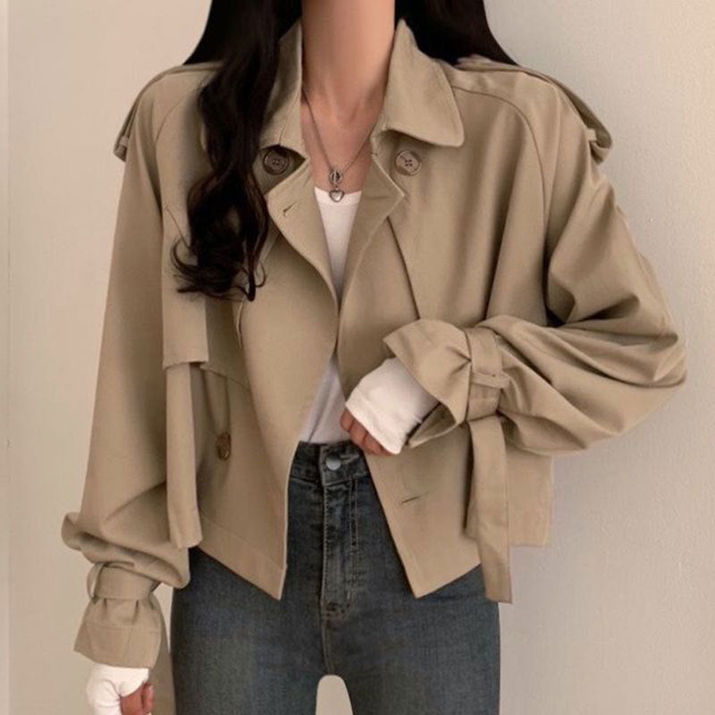 Vintage Oversized Short Trench Jacket