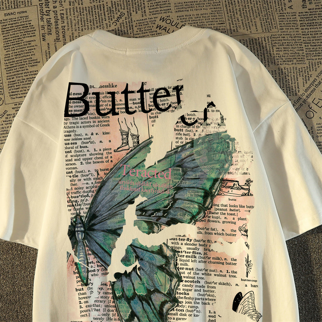 Vintage Patchwork Butterfly Print Oversized T-shirt