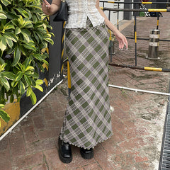 Vintage Plaid Low Rise Maxi Skirt