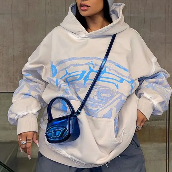 Vintage Print Patchwork Oversized Hoodie - fairypeony