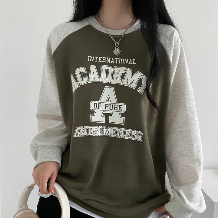 Vintage Print Raglan Long Sleeve Oversized Tee - fairypeony