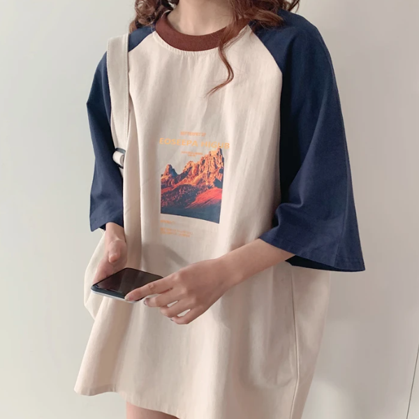 Vintage Print Raglan Short Sleeve Tee