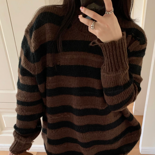 Vintage Round Neck 90s Striped Sweater - fairypeony