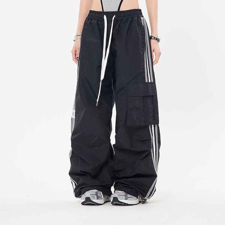 Vintage Side Striped Baggy Cargo Sweatpants - fairypeony