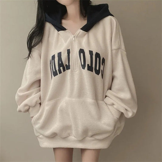 OOTD: Letter Print Half Zip Up Hoodie + Vintage Solid Color Baggy Sweatpants