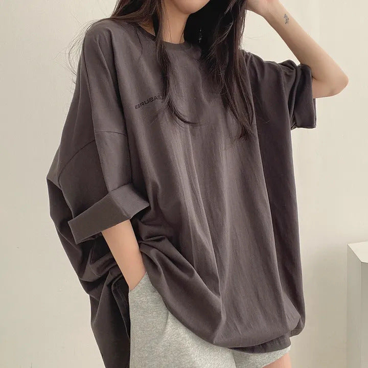 Vintage Solid Color Oversized Short Sleeve Tee