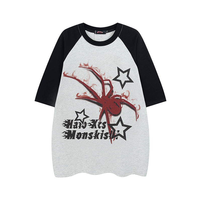 Vintage Spider Print Raglan Short Sleeve Tee
