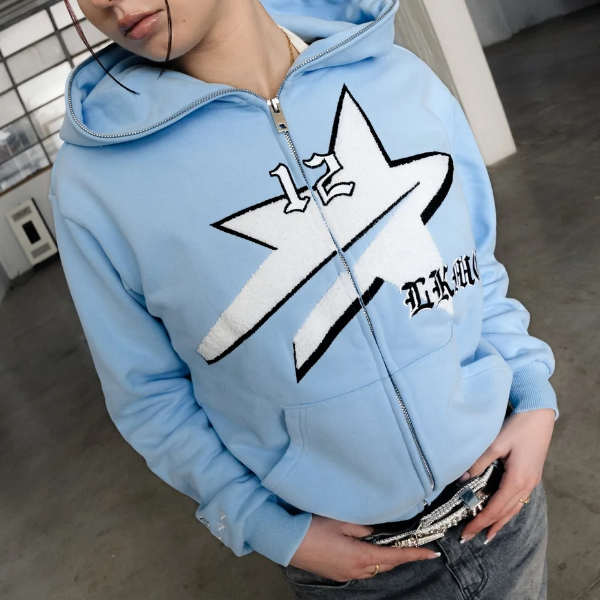 Vintage Star Graphic Zip Up Hoodie - fairypeony