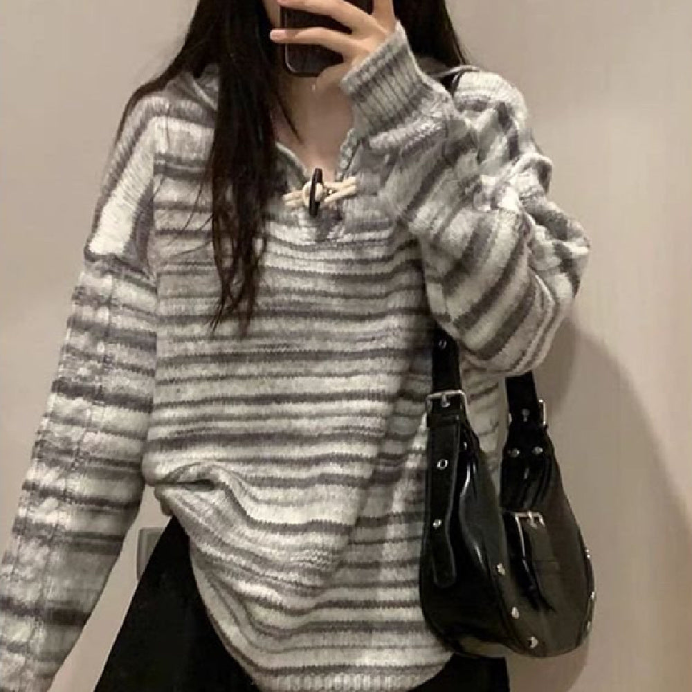 Vintage Striped Oversized Hooded Sweater