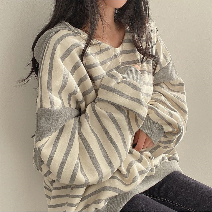 Vintage Striped Oversized Hoodie - fairypeony