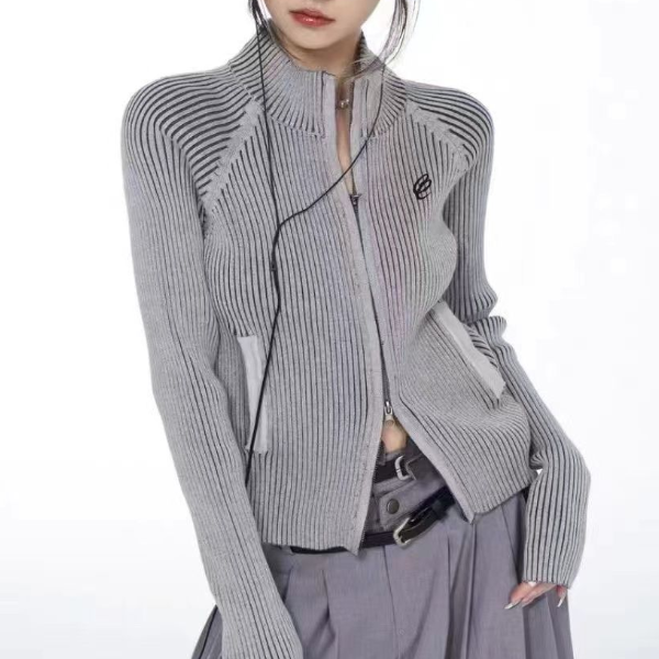 Vintage Striped Zip Up Cardigan - fairypeony