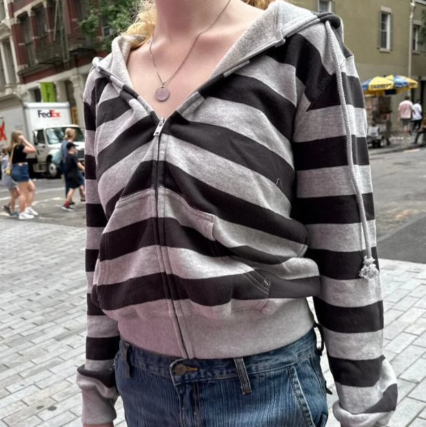 Vintage Striped Zip Up Hoodie