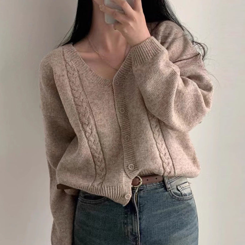 Vintage V-Neck Cable Knit Cardigan