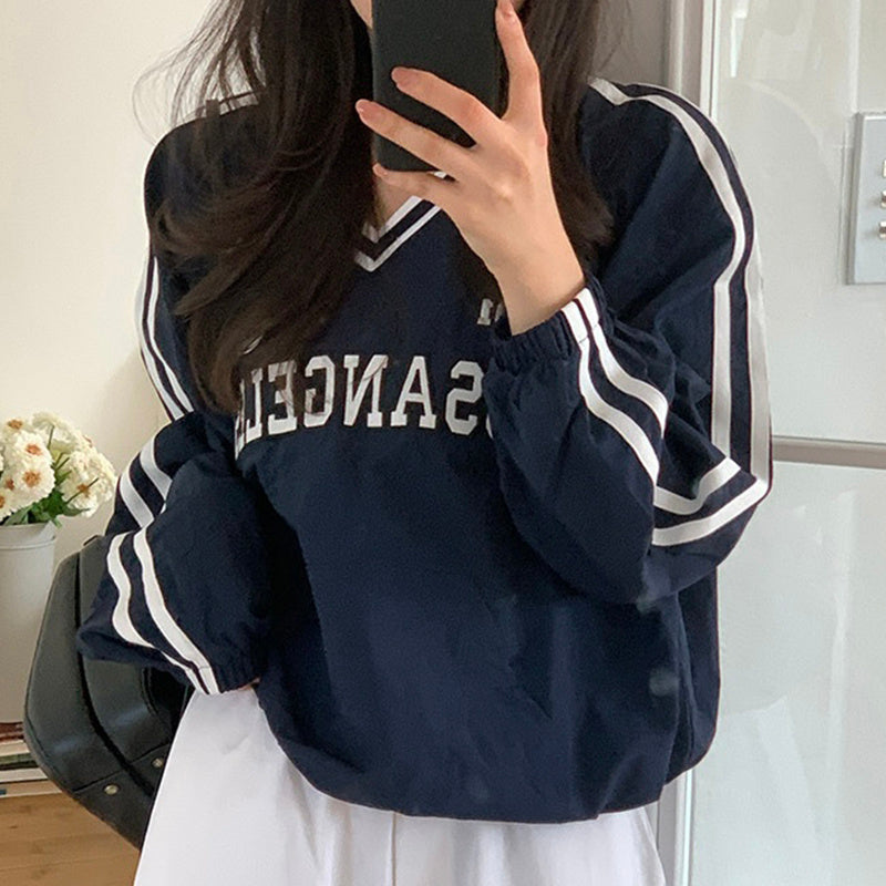 Vintage V-Neck Striped Oversized Sweatshirt