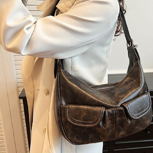 Vintage Washed Pu Leather Shoulder Bag - fairypeony