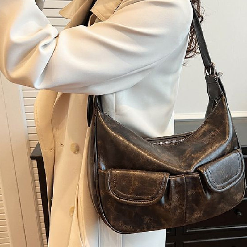 Vintage Washed Pu Leather Shoulder Bag - fairypeony
