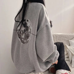 Vintage Back Moon Print Pullover Sweatshirt - fairypeony