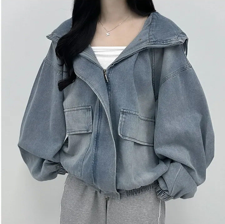 Vintage Big Pocket Oversized Denim Hooded Jacket