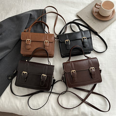 Vintage Buckled Pu Leather Crossbody Bag
