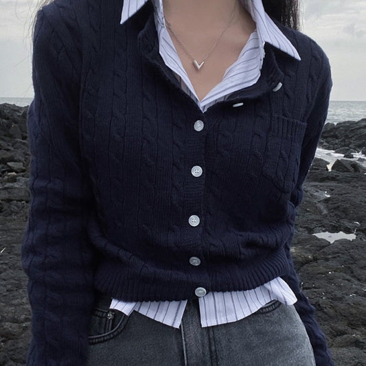 Vintage Cable Knit Slim Knitted Cardigan