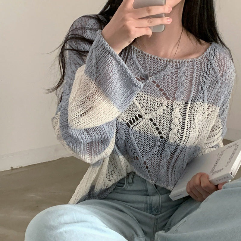 Vintage Cable Knit Striped Loose Knitted Tee