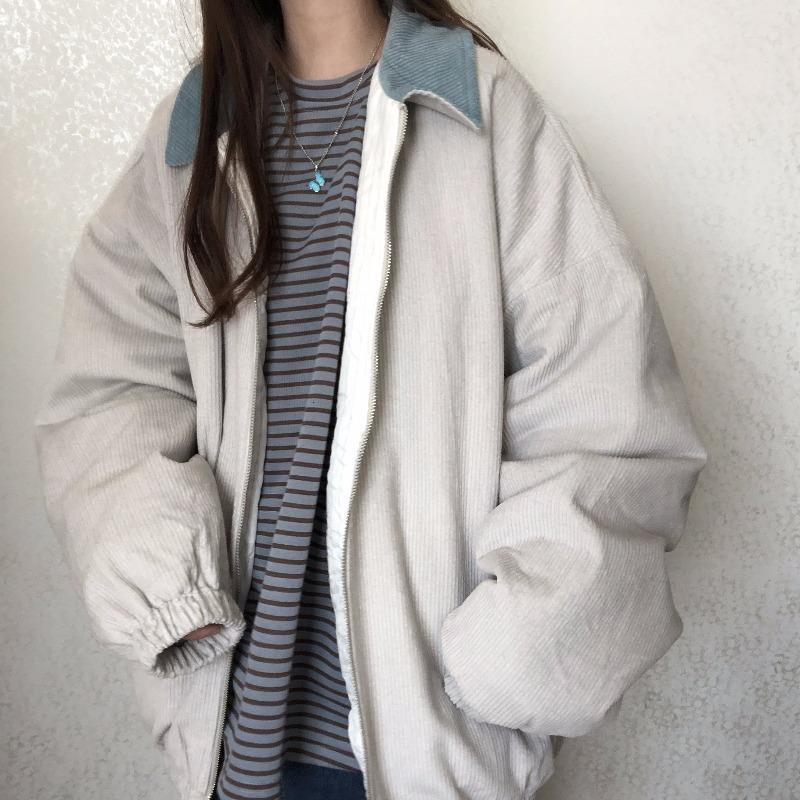 Vintage Corduroy Loose Zip Up Jacket