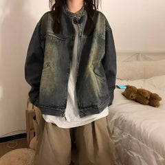 Vintage Distressed Zip Up Jacket