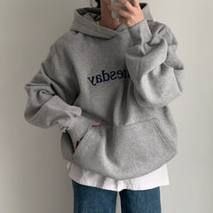 Vintage Embroidery Letter Solid Color Hoodie - fairypeony