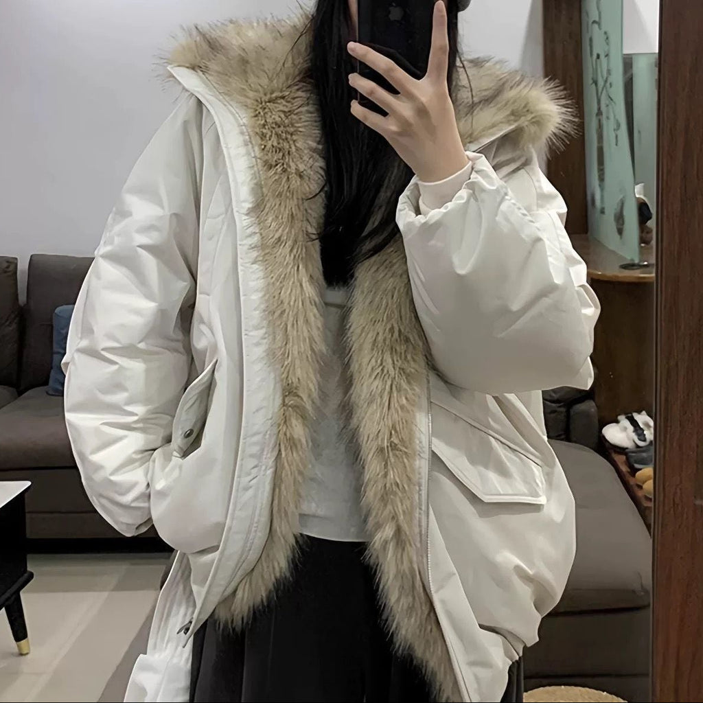 Vintage Fur Collar Zip Up Padded Jacket