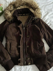 Vintage Hooded Fur Collar Jacket
