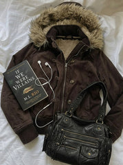 Vintage Hooded Fur Collar Jacket + Multi-Zipper Motorcycle Bag