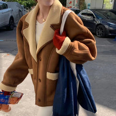 Vintage Lamb Wool Collar Loose Coat