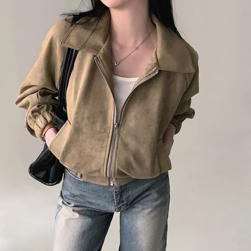 Vintage Lapel Zip Up Jacket