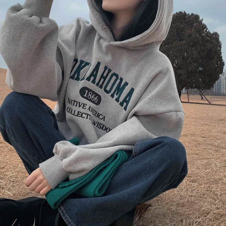 Vintage Letter Embroidered Pullover Hoodie