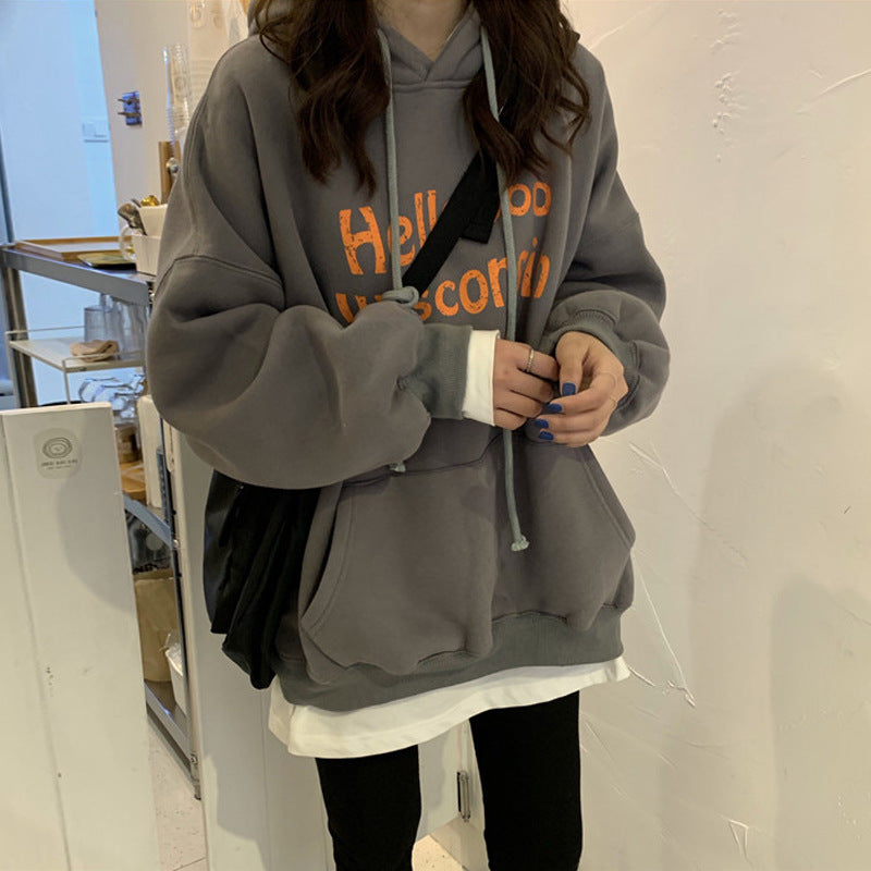 Vintage Letter Print Loose Oversized Hoodie