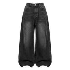Black wide-leg jeans on a white background