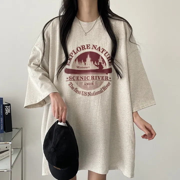 Vintage Logo Print Round Neck Oversized T-shirt