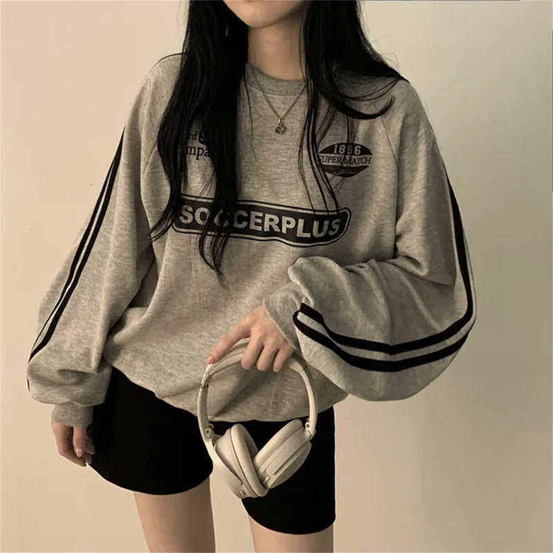 Vintage Logo Print Striped Sleeve Sweatshirt