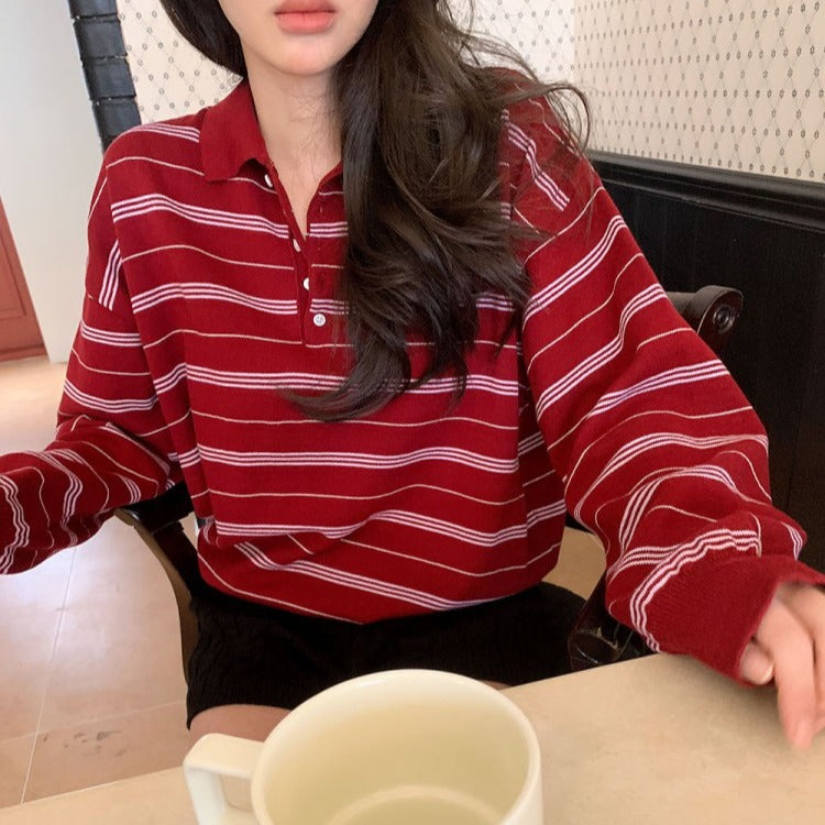 Vintage Polo Collar Oversized Sweatshirt