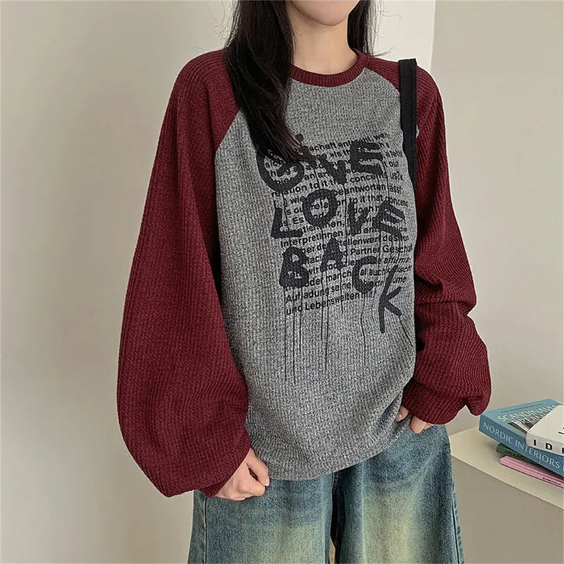 Vintage Raglan Long Sleeve Patchwork Sweatshirt