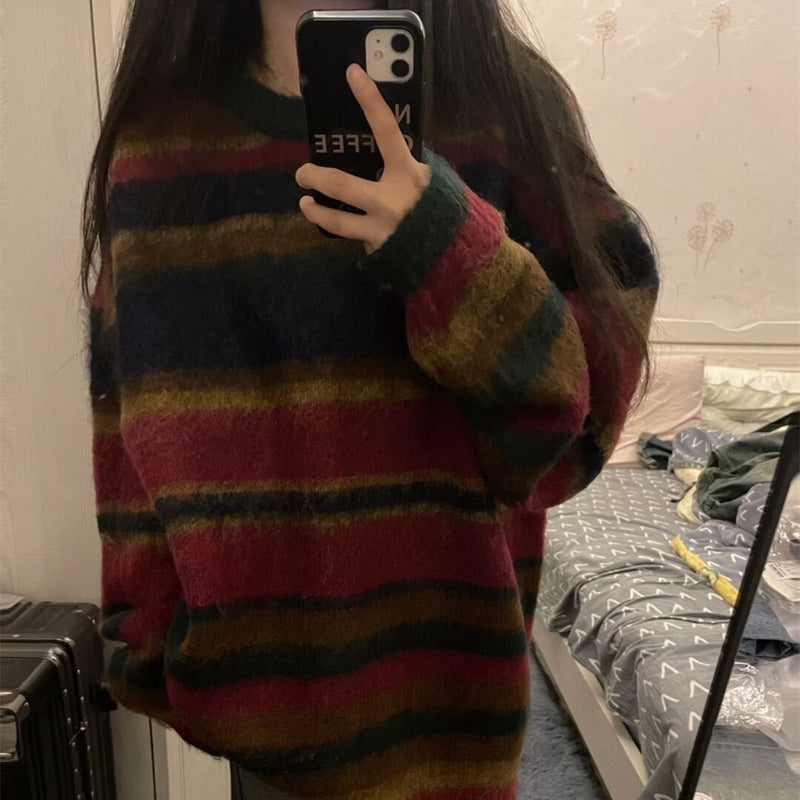 Vintage Round Neck 90s Striped Sweater