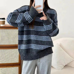 Vintage Round Neck Pullover Striped Sweater