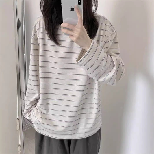 Vintage Round Neck Striped Long Sleeve Tee
