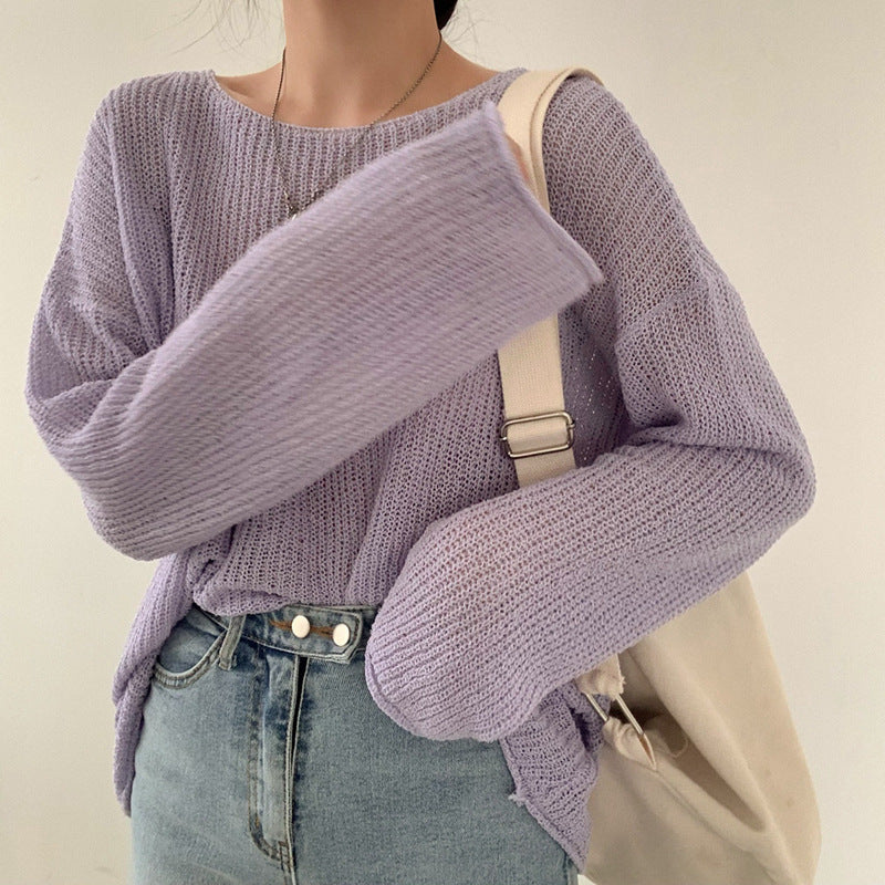 Vintage Solid Color Knitted Loose Tee