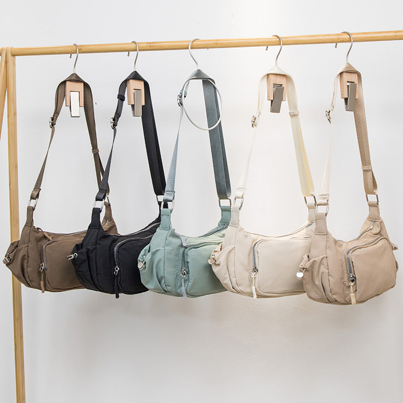 Vintage Solid Color Multi Pocket Casual Shoulder Bag