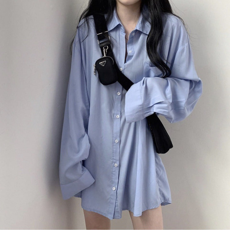 Vintage Solid Color Oversized Long Sleeve Blouse