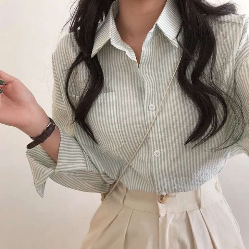 Vintage Striped Long Sleeve Blouse