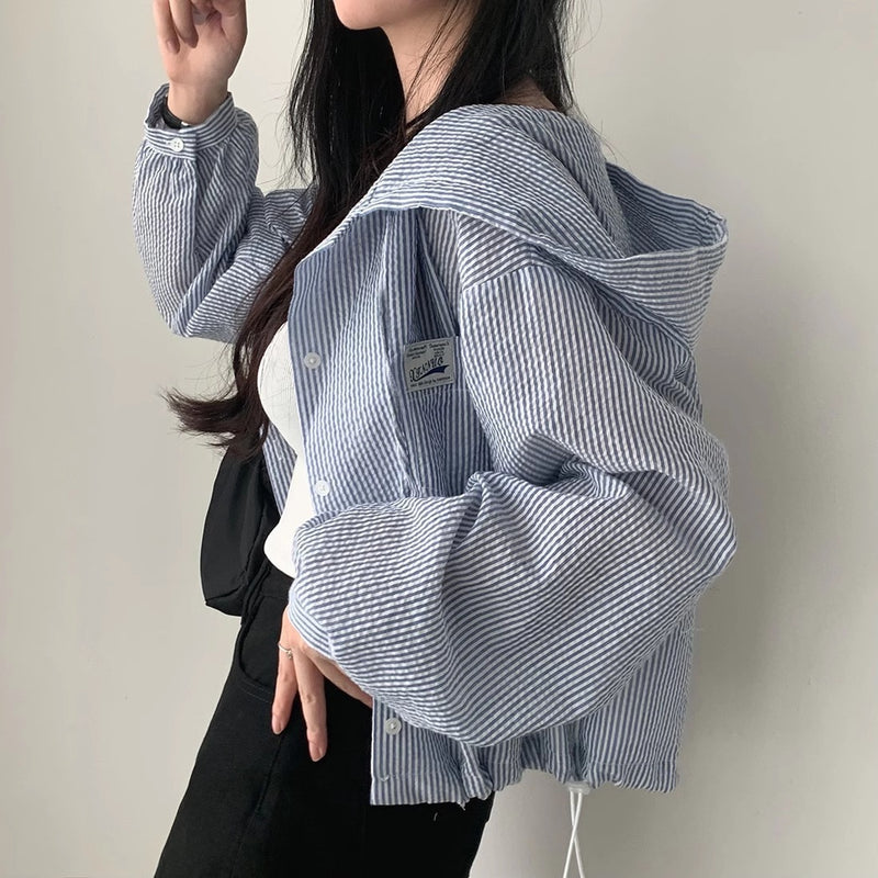 Vintage Striped Oversized Zip Up Hoodie