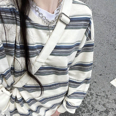 Vintage Striped Round Neck Oversized Sweatshirt